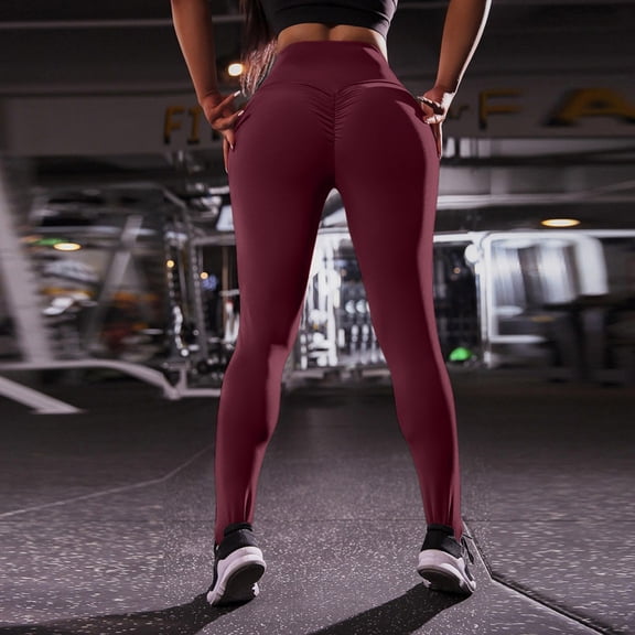Brondbend Womens Yoga Pant Leggings Women Elastic Waist Belly Control Workout Trousers Solid Color Trendy Tights Slim Fit Climb Mountains Jogger Wine