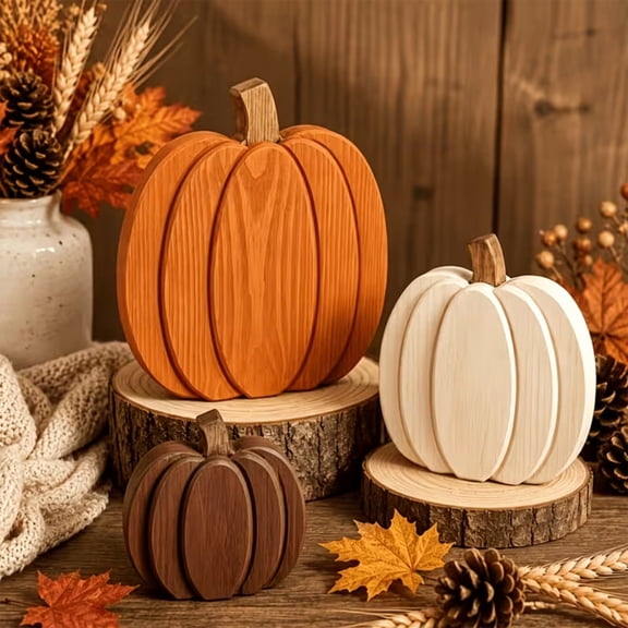 Brondbend Wooden Pumpkin Decor Set Of 3 Tabletop Decorations For Fall Festivities Thanksgiving Centerpieces And Christmas Decorations