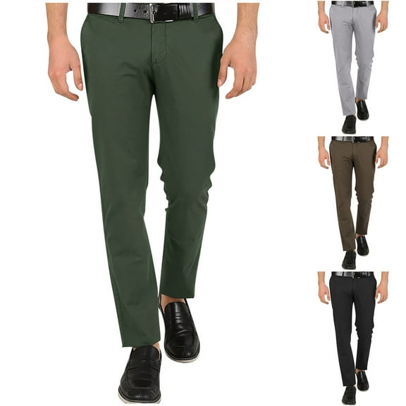Brondbend Work Pants Mens Mens Dress Pants Straight Fit Elastic High Waist Pocket Zipper Trousers Solid Comfy Trendy Flat Front Trousers Classic Fit Daily Commute Suit Pants