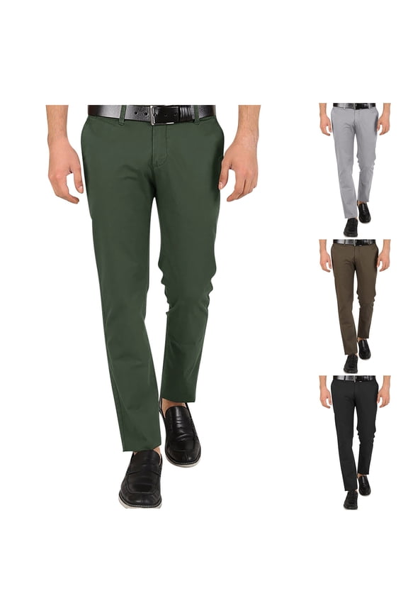 Work Pants Mens Mens Dress Pants Straight Fit Elastic High Waist Pocket Zipper Trousers Solid Comfy Trendy Flat Front Trousers Classic Fit Daily Commute Suit Pants