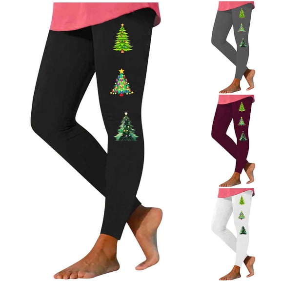 Brondbend Yoga Pant Christmas Women Legging Elastic High Waist Belly Control Workout Trousers Printed Comfortable Tights Slim Fit Outdoor Athletic Jogger Black