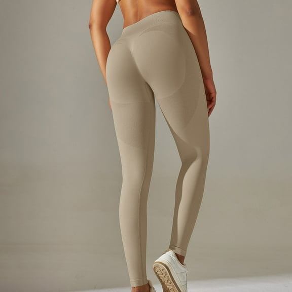 Brondbend Yoga Pant Womens Leggings Elastic Waist Belly Control Workout Trousers Solid Color Fashion Tights Slim Fit Outdoor Running Jogger Khaki