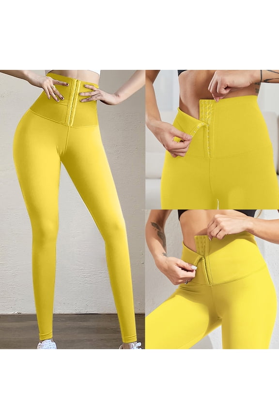 Yoga Pant Workout Leggings for Women Stretchy Waist Belly Control Workout Trousers Solid Color Stylish Tights Slim Fit Weekend Athletic Jogger Yellow