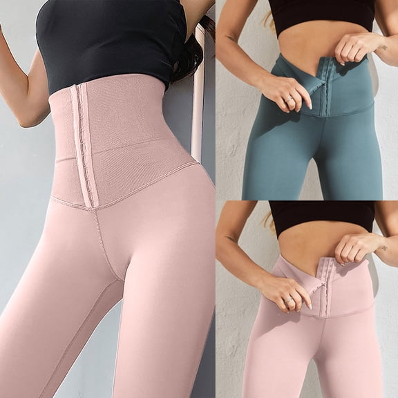 Brondbend Yoga Pants Women Leggings Women Elastic Waist Belly Control Workout Trousers Button Solid Color Trendy Tights Slim Fit Fitness Athletic Jogger Green