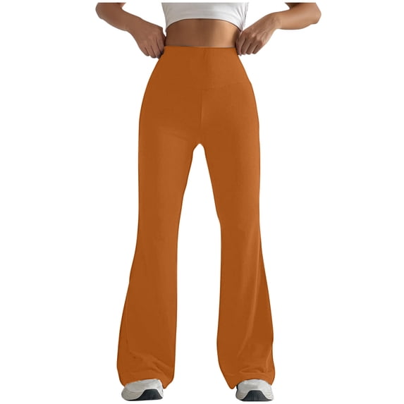 Brondbend Yoga Pants for Women Yoga Pants Women Elastic Waist Belly Control Workout Trousers Solid Color Trendy Tights Slim Fit Going out Climb Jogger Orange