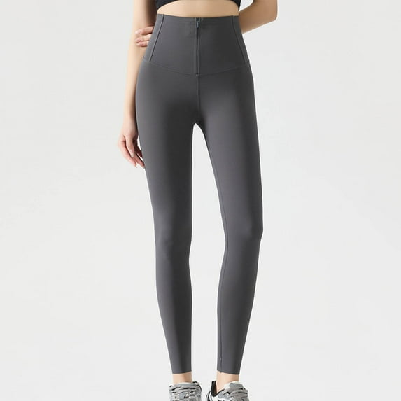 Brondbend Yoga Pants Womens Leggings Stretchy Waist Belly Control Workout Trousers Zipper Solid Color Comfortable Tights Slim Fit Weekend Athletic Jogger Dark Gray