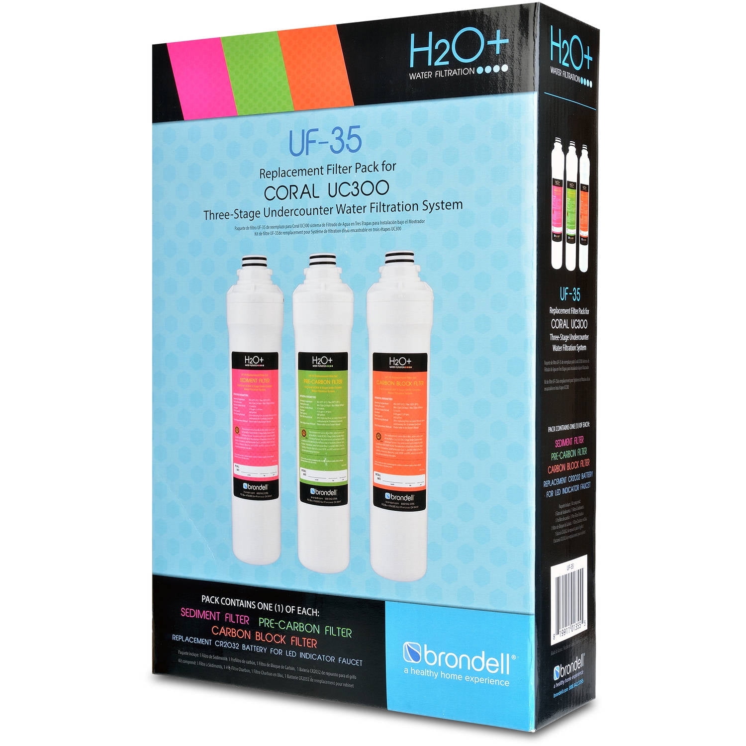Brondell H2O+ Coral 3-Stage Replacement Filter Set, UF-35 3 Filter Set