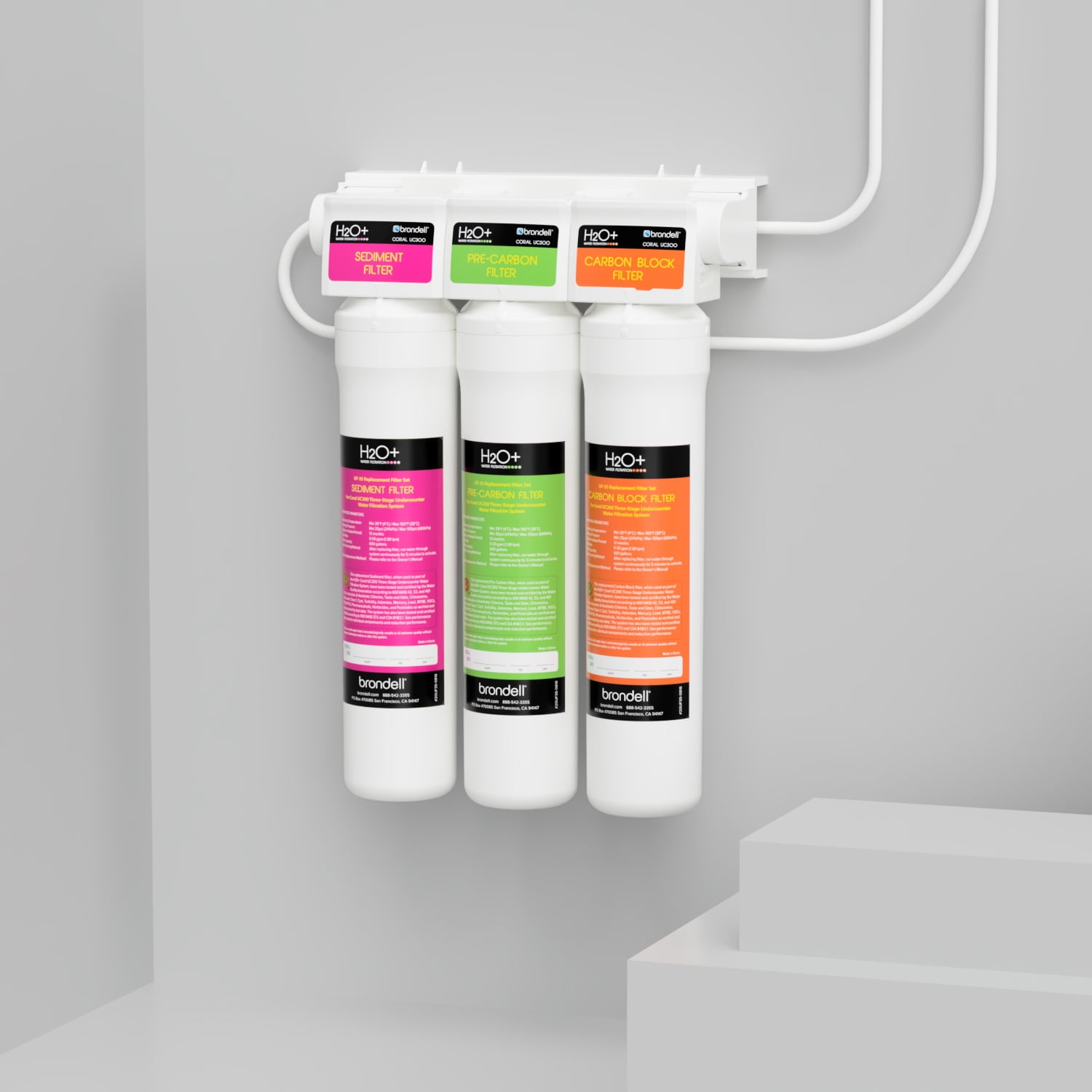 H2O+ Coral Three-Stage Undercounter Water Filtration System with Chrome Faucet