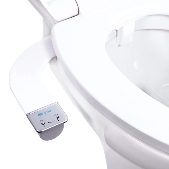 Brondell Bidet Attachment for Toilet SS-250 SimpleSpa Fresh Water Spray with Adjustable Water Pressure Side Arm Control, Slim Bidet Sprayer, Silver Knob (Dual Nozzle)