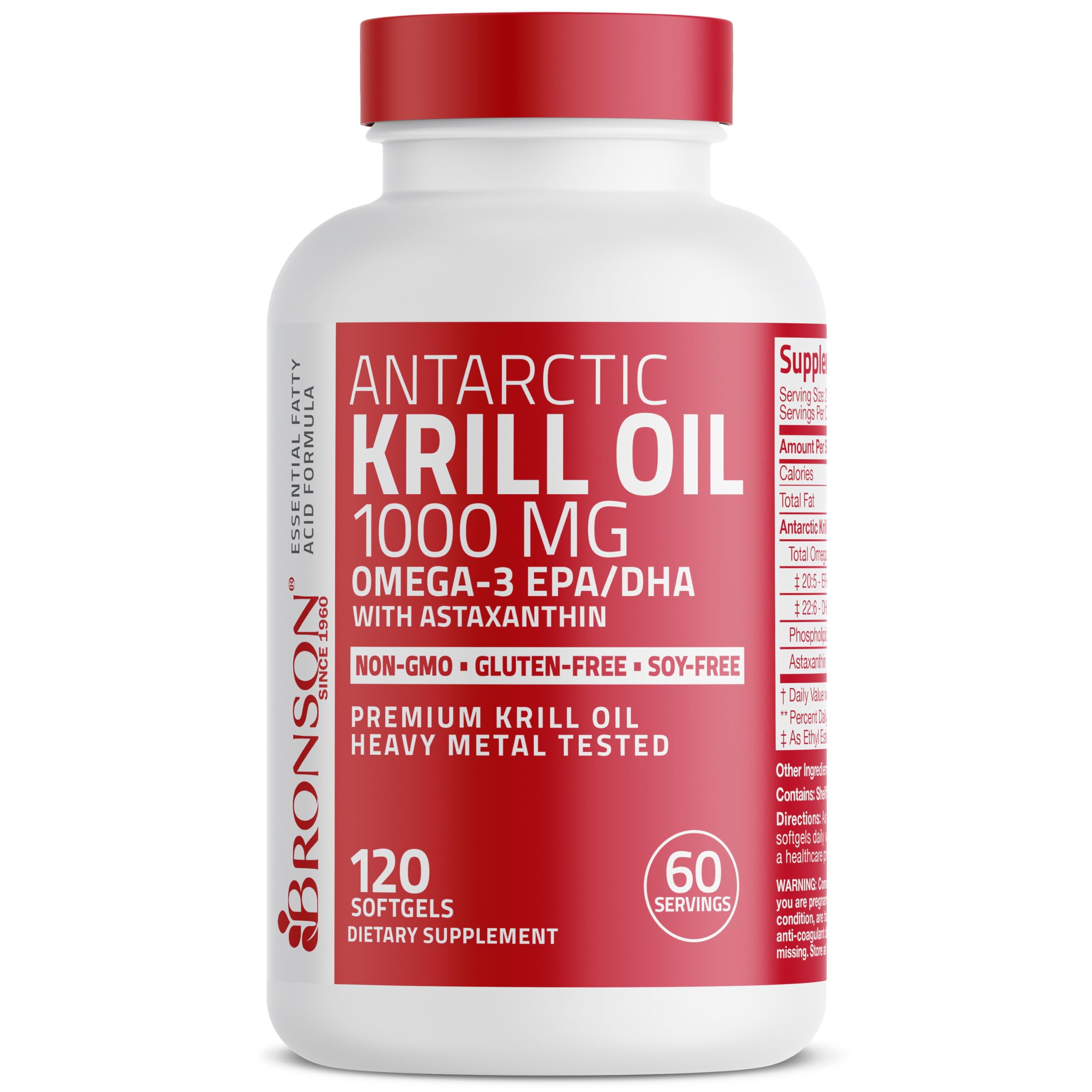 Bronson Antarctic Krill Oil 1000 mg with Omega3s EPA, DHA, Astaxanthin