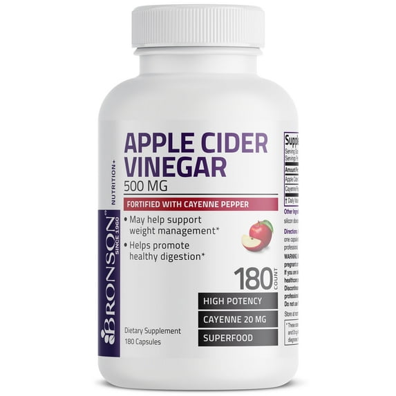 Bronson Apple Cider Vinegar 500 mg WEIGHT LOSS FAT BURNER, 180 Capsules