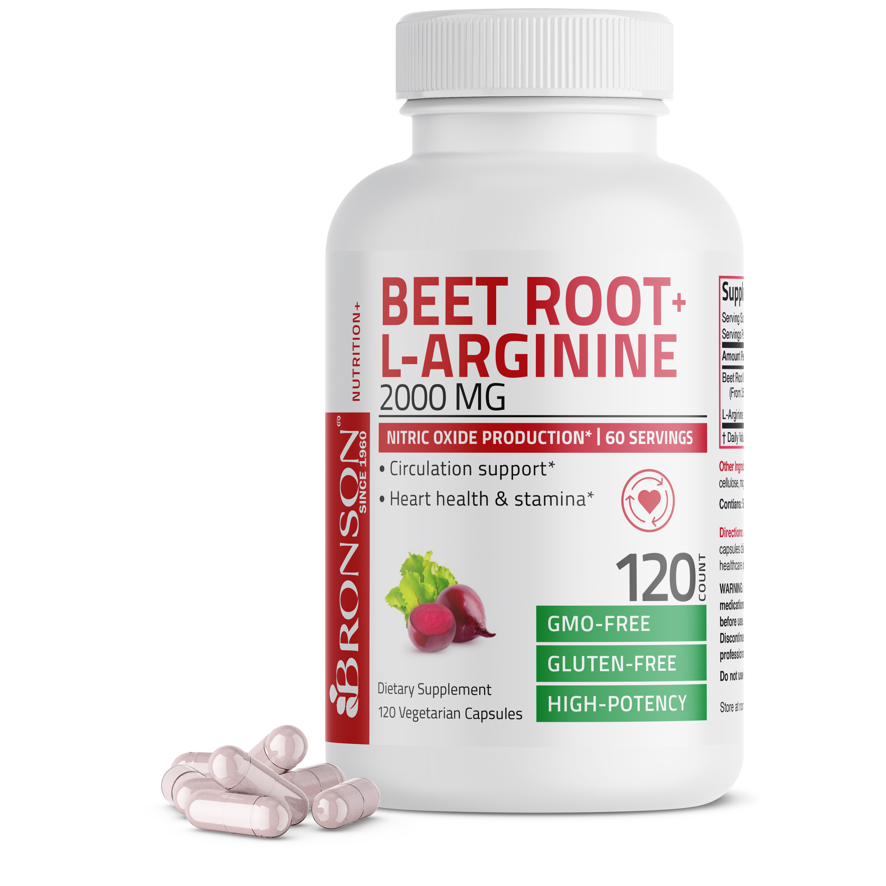 Bronson Beet Root + LArginine 2000 MG Nitric Oxide Production NonGMO