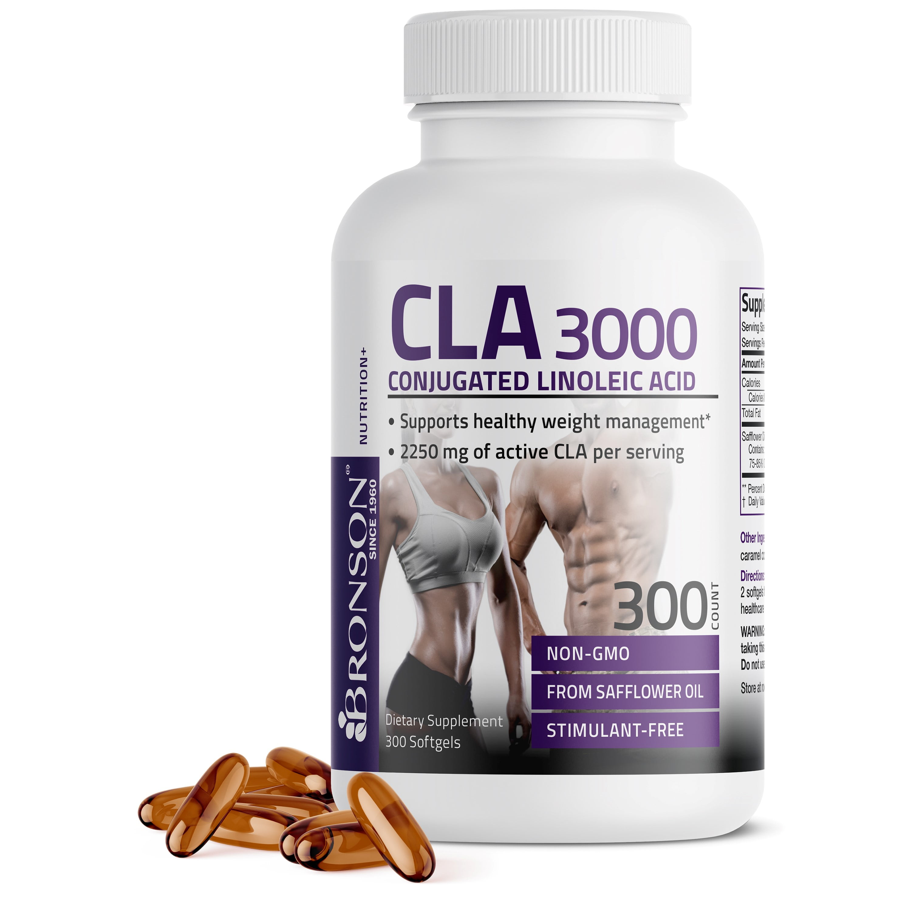 Bronson CLA 3000 Weight Management NonStimulating Conjugated Linoleic Acid, Non GMO Safflower