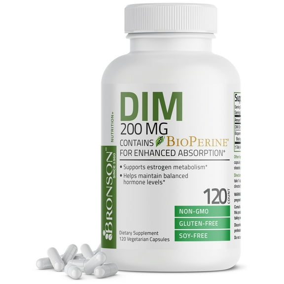Bronson DIM 200 mg with BioPerine for Enhanced Absorption Estrogen Metabolism Balanced Hormones, 120 Vegetarian Capsules