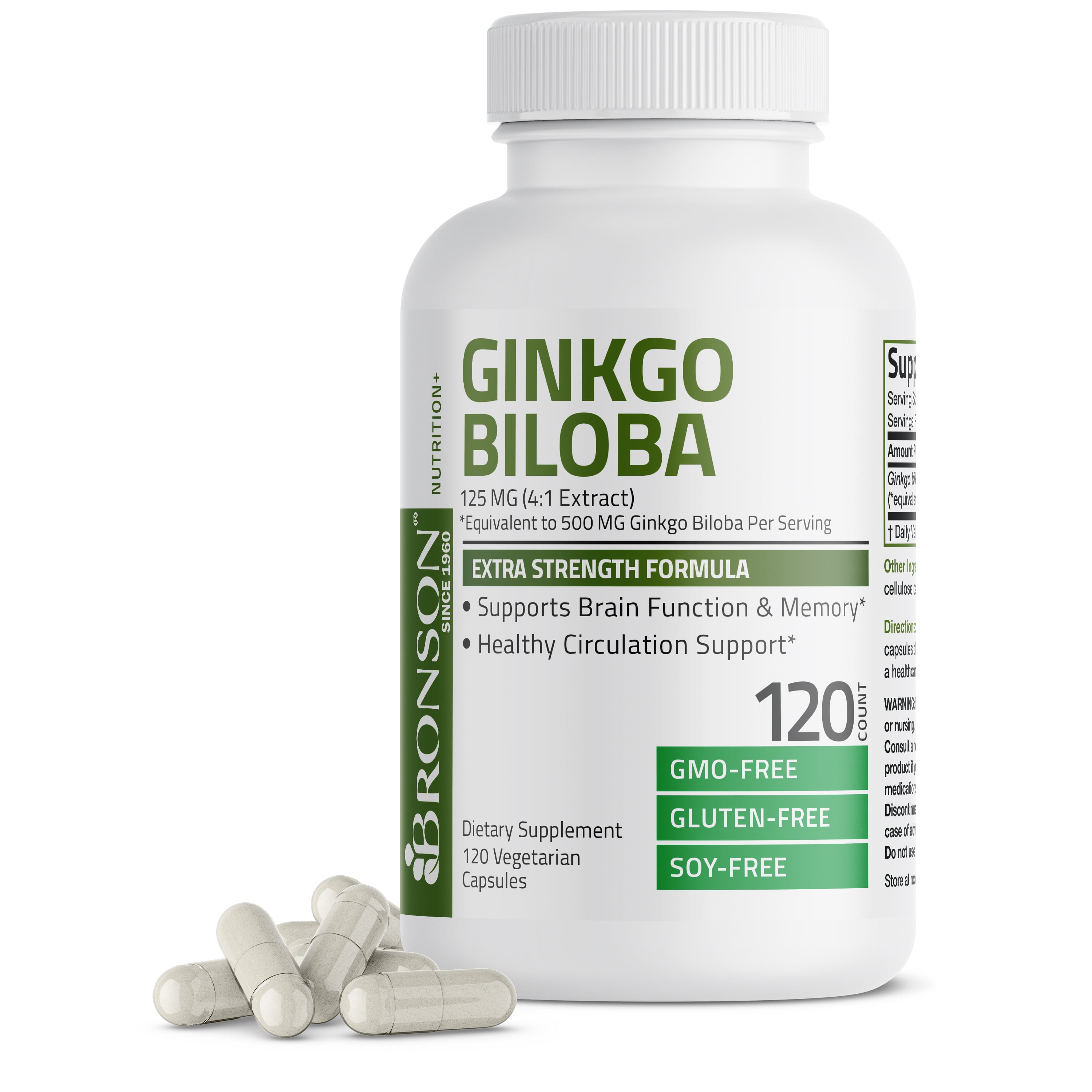 Bronson Ginkgo Biloba 500 mg Extra Strength 500 mg per Serving - Supports Brain Function & Memory Support, 120 Vegetarian Capsules