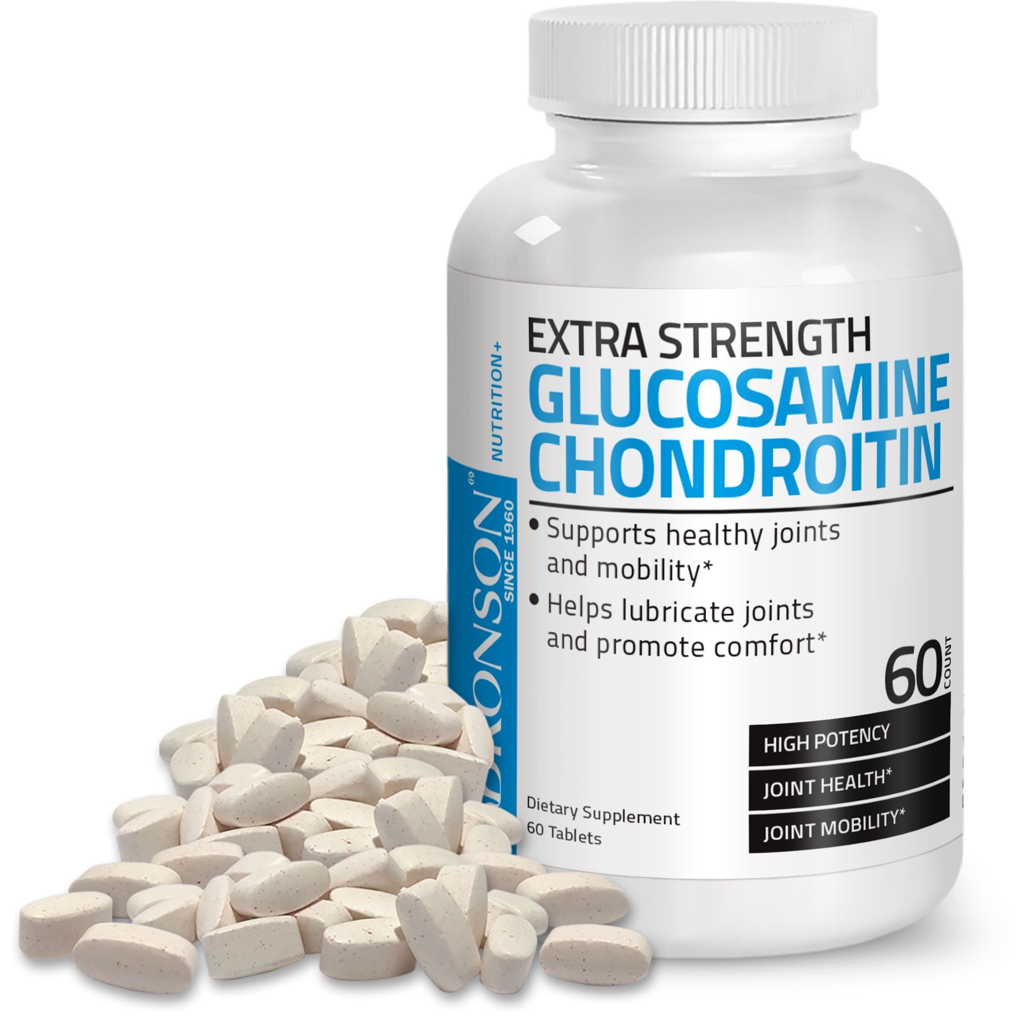 Bronson Glucosamine and Chondroitin Extra Strength 1500mg Chondroitin Sulfate 1200mg, 60 Tablets