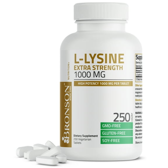 Bronson L-Lysine Extra Strength 1000 MG per Tablet High Potency, Immune Support & Supports Collagen Synthesis, Non-GMO, 250 Vegetarian Tablets