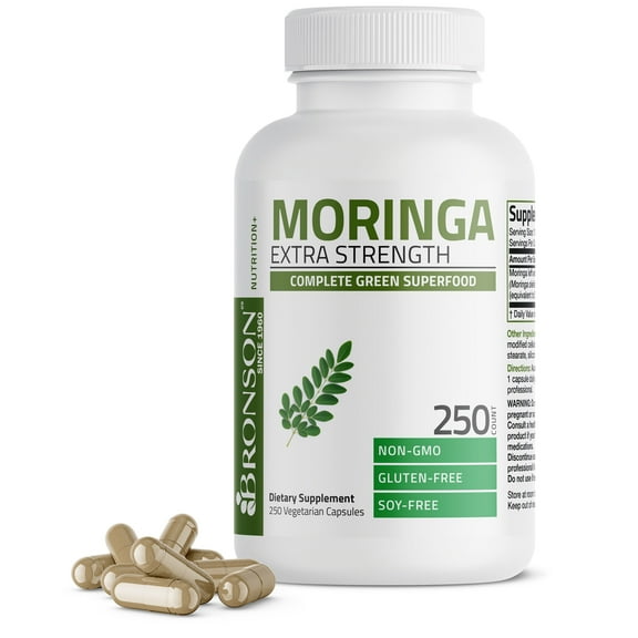 Bronson Moringa Oleifera 5000 mg Powder Capsules Extra High Potency Energizing Superfood Antioxidant, 250 Vegetarian Capsules