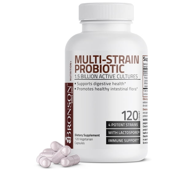 Bronson Multi-Strain Probiotic Digestive Health Supplement, 120 Vegetarian Capsules