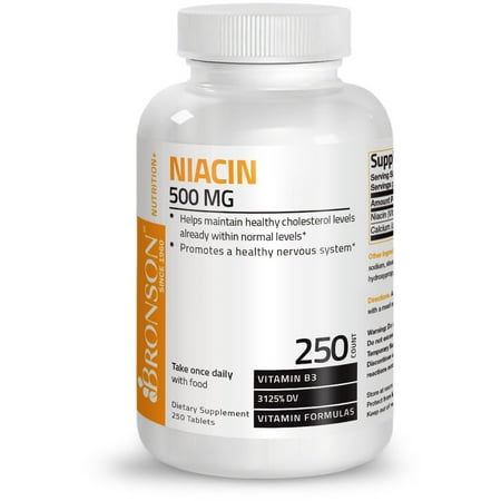 Bronson Niacin Vitamin B3 500 Mg, 250 Tablets, One Tablet Per Day