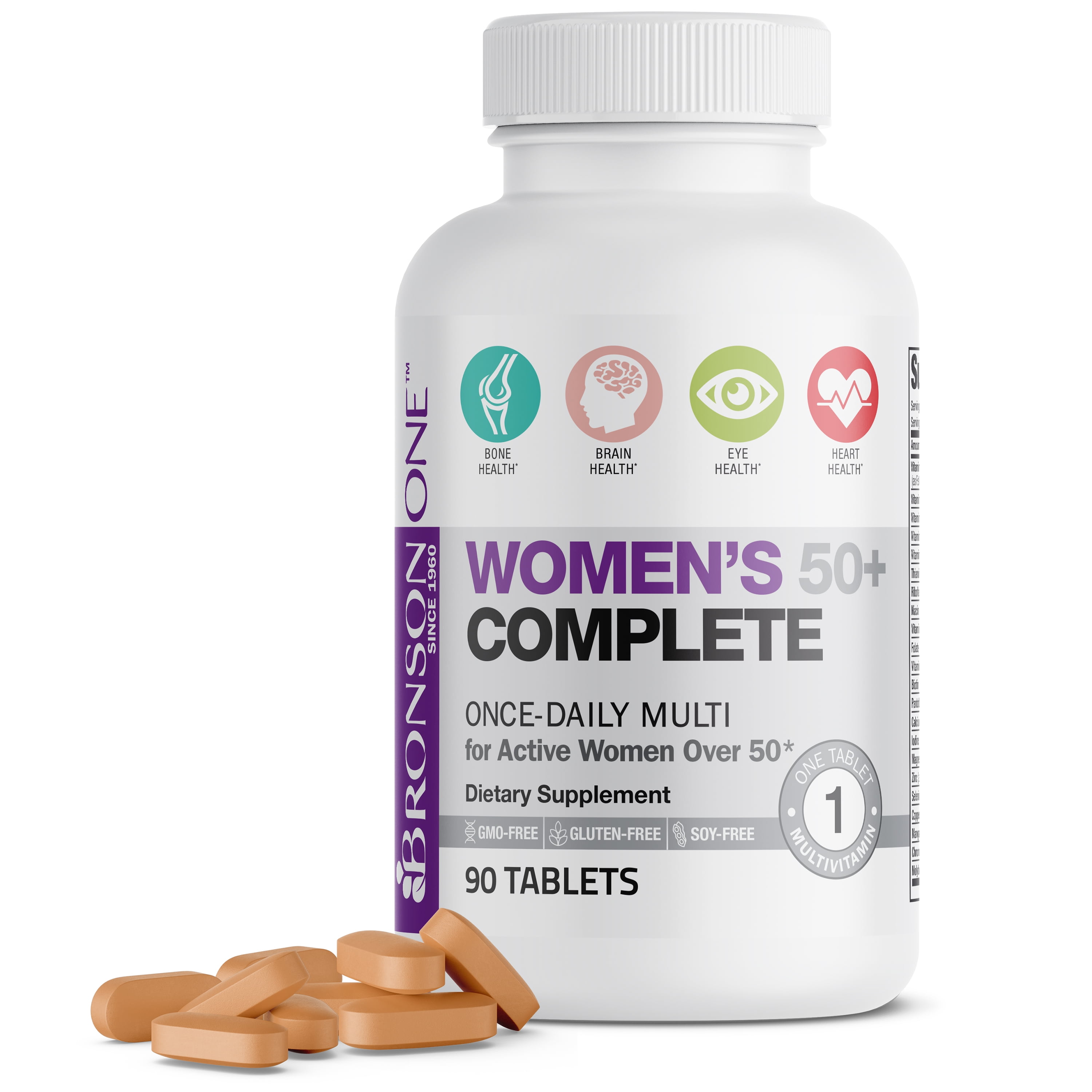 Bronson ONE Women's 50+ Complete MultiVitamin MultiMineral, 90 Tablets ...