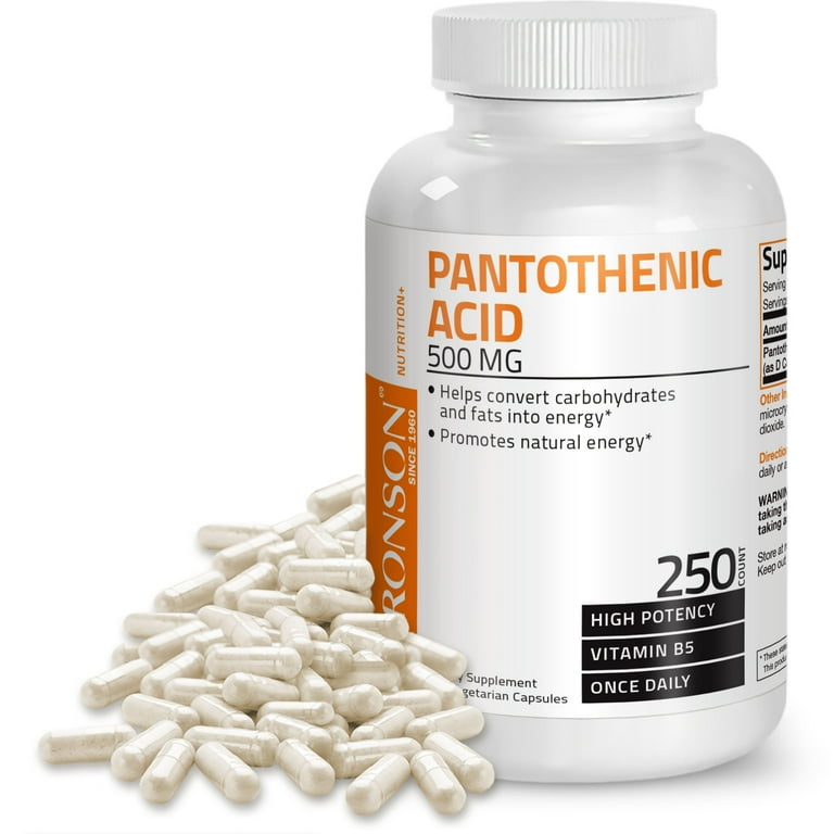 Bronson Vitamins Pantothenic Acid Vitamin B5 500 mg 250 Capsules