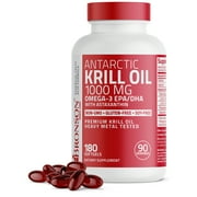 Bronson Pure Premium Antarctic Krill Oil 1000mg w Omega-3s, Astaxanthin - Heavy Metal Tested Non-GMO, 180 Softgels (90 Servings)