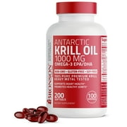 Bronson Pure Premium Antarctic Krill Oil 1000mg w Omega-3s, Astaxanthin - Heavy Metal Tested Non-GMO, 200 Softgels (100 Servings)