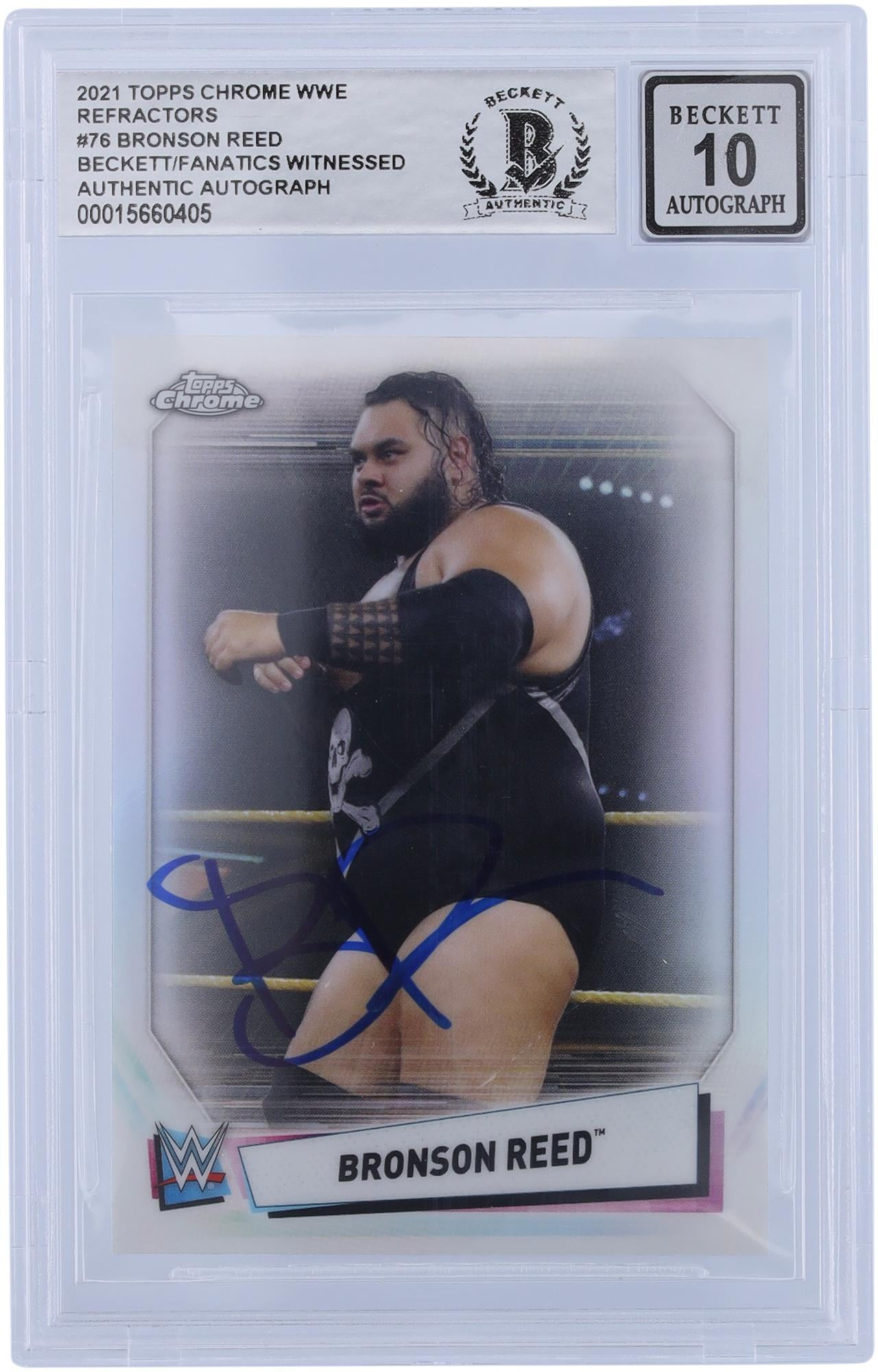 Bronson Reed WWE Autographed 2021 Topps Chrome Refractors #76 Beckett Fanatics Witnessed Authenticated 10 Card - Fanatics Authentic Certified