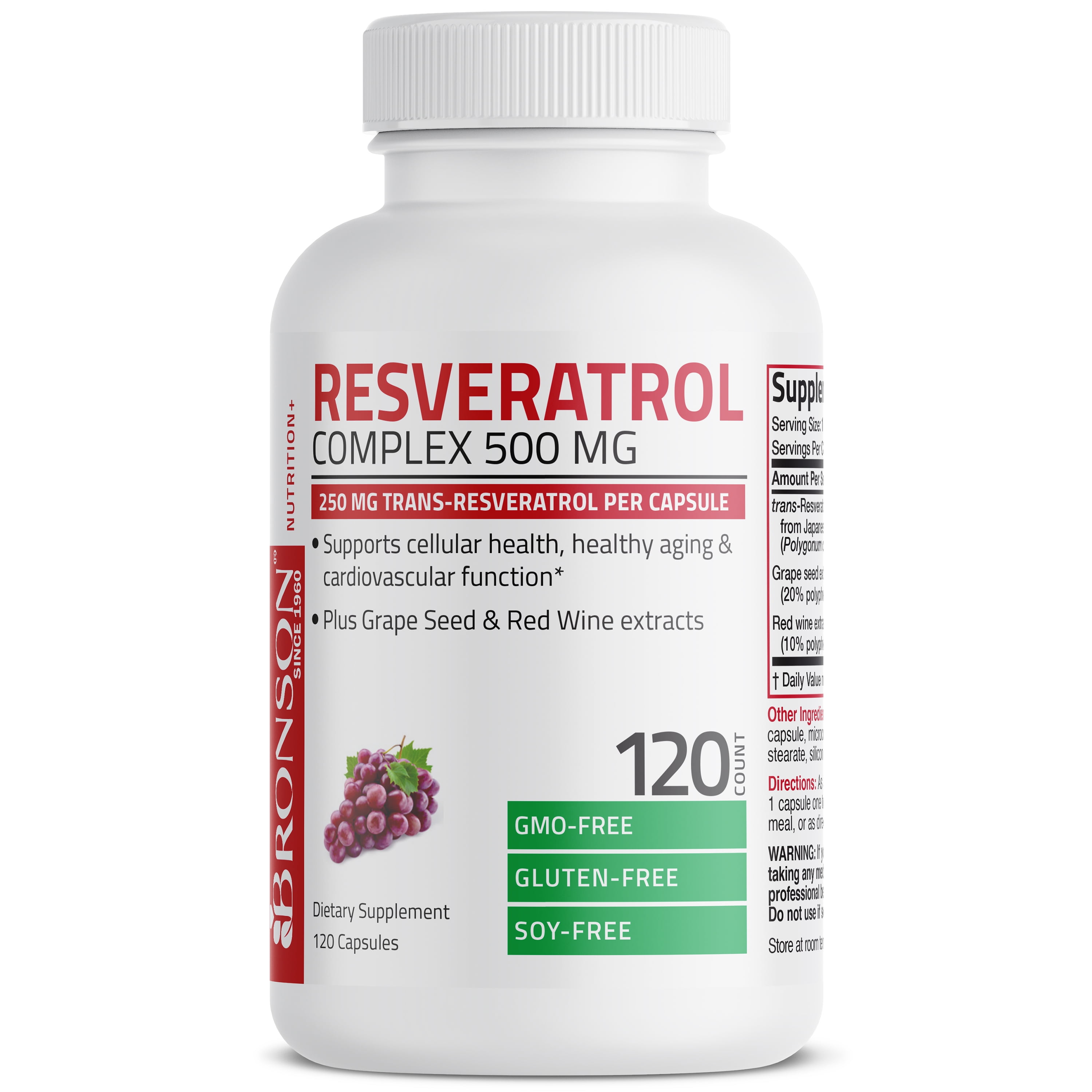 Bronson Resveratrol 500 Complex Red Wine Extract Natural Antioxidant Heart & Immune Health, 120 Capsules