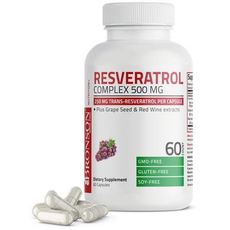 Bronson Resveratrol 500 Complex Red Wine Extract Natural Antioxidant Heart & Immune Health, 60 Capsules