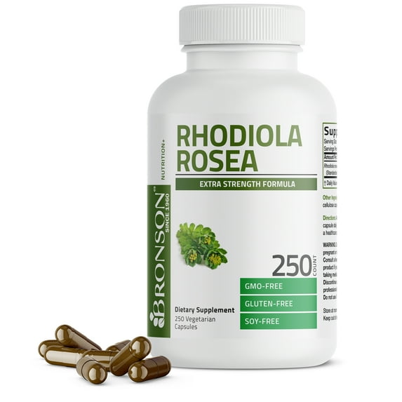 Bronson Rhodiola Rosea 1000 mg - Adaptogenic Herb - Brain, Stress & Mood Support - Non-GMO Gluten-Free Soy-Free, 250 Veg Capsules