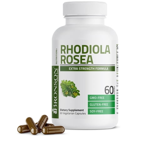 Bronson Rhodiola Rosea Adaptogenic Herb - Brain, Stress & Mood Support - Non-GMO Gluten-Free Soy-Free,60 Vegetarian Capsules