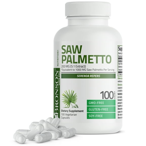 Bronson Saw Palmetto 1000 MG per Serving Extra Strength Supports Healthy Prostate Function & Urinary Health Support - Non GMO, 100 Vegetarian Capsules