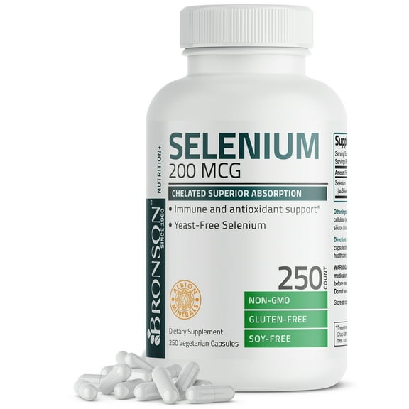 Bronson Selenium 200 Mcg for Immune Support, Thyroid, Prostate & Heart Health - Selenium Amino Acid - Essential Trace Mineral, 250 Capsules