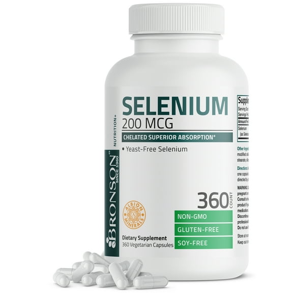 Bronson Selenium 200 Mcg for Immune Support, Thyroid, Prostate & Heart Health - Selenium Amino Acid - Essential Trace Mineral, 360 Capsules