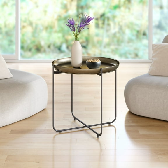 Bronson Side Table Bronze End Table, Modern Style, Painted Steel round shape tabletop, Steel, Indoor Living