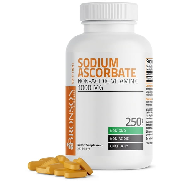 Bronson Sodium Ascorbate Non Acidic Vitamin C 1000mg, 250 Tablets