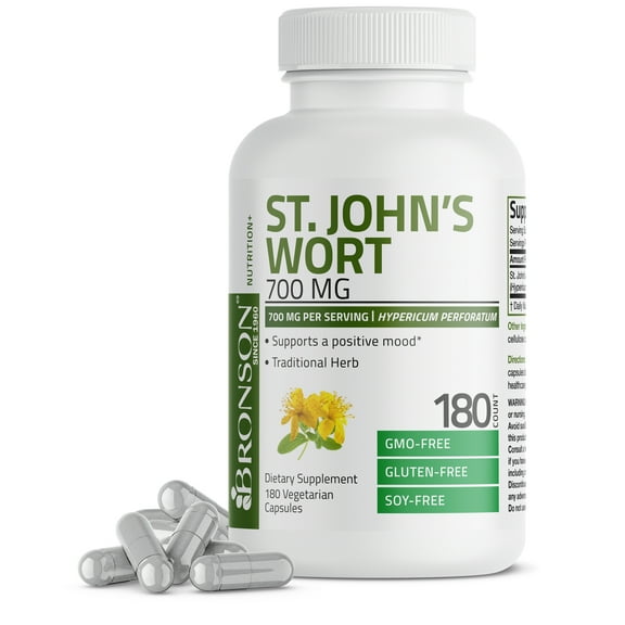 Bronson St. John's Wort 700 MG per Serving Hypericum Perforatum Supports a Positive Mood - Non-GMO, 180 Vegetarian Capsules
