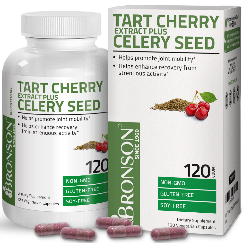 Bronson Tart Cherry Extract Capsules with Celery Seed Powerful Uric Acid Cleanse Joint Support & Muscle Recovery, 120 Capsules - image 1 of 4