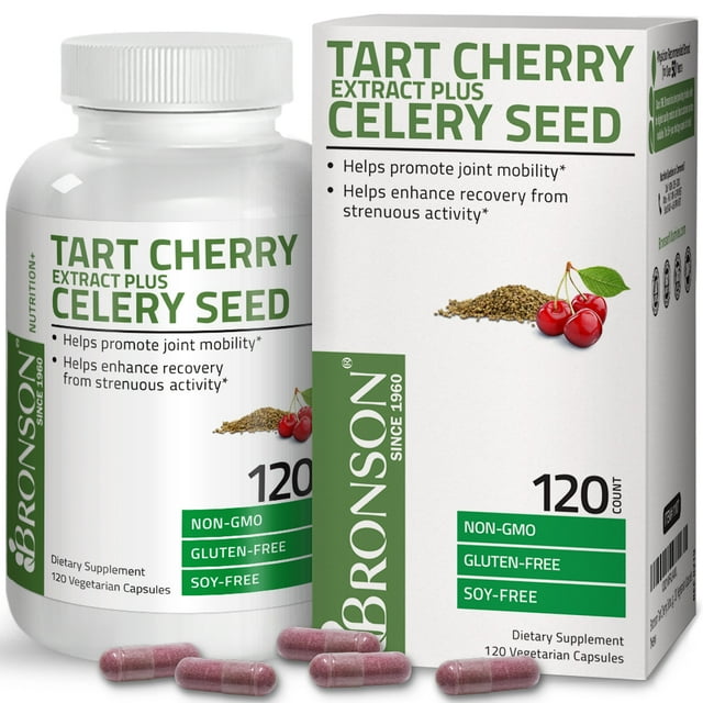 Bronson Tart Cherry Extract Capsules with Celery Seed Powerful Uric Acid Cleanse Joint Support & Muscle Recovery, 120 Capsules