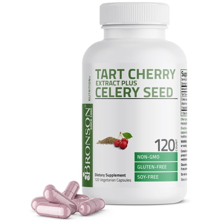 Bronson Tart Cherry Extract Capsules with Celery Seed Powerful Uric Acid Cleanse Joint Support & Muscle Recovery, 120 Capsules