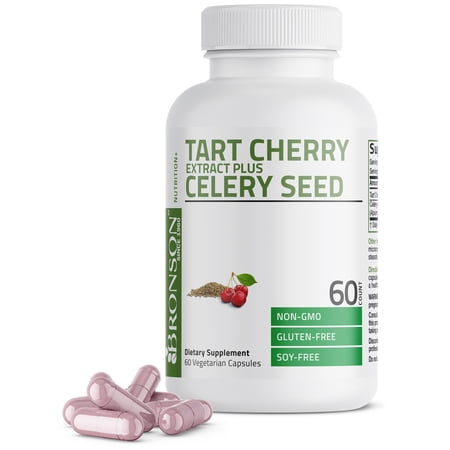 Bronson Tart Cherry Extract Capsules with Celery Seed Powerful Uric Acid Cleanse Joint Support & Muscle Recovery, 60 Capsules
