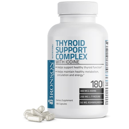 Bronson Thyroid Support Complex Supplement With Iodine, 180 Capsules