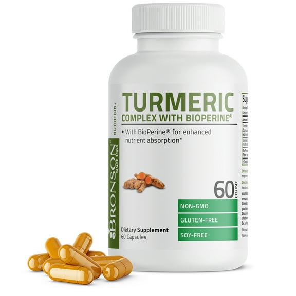 Bronson Turmeric Curcumin + BioPerine High Potency Joint Support Non-GMO, Gluten Free Soy Free + Black Pepper, 60 Capsules