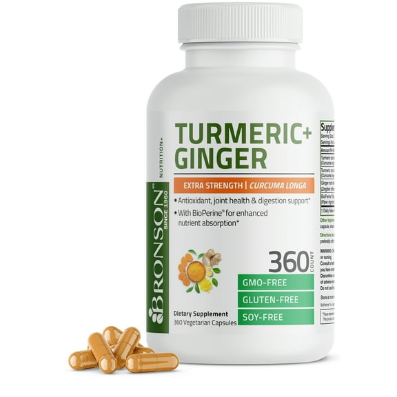 Bronson Turmeric + Ginger 1950 MG per Serving Antioxidant, Joint Health & Digestion Support with BioPerine, Non-GMO, 360 Vegetarian Capsules