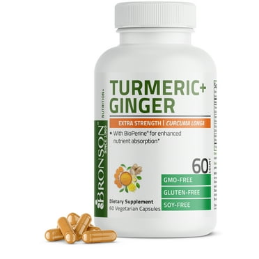 Bronson Turmeric + Ginger 1950 MG per Serving Antioxidant, Joint Health & Digestion Support with BioPerine, Non-GMO, 60 Vegetarian Capsules