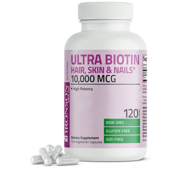 Bronson Ultra Biotin 10,000 Mcg Hair Skin and Nails Supplement, Non-GMO, Gluten Free, Soy Free, 120 Vegetarian Capsules