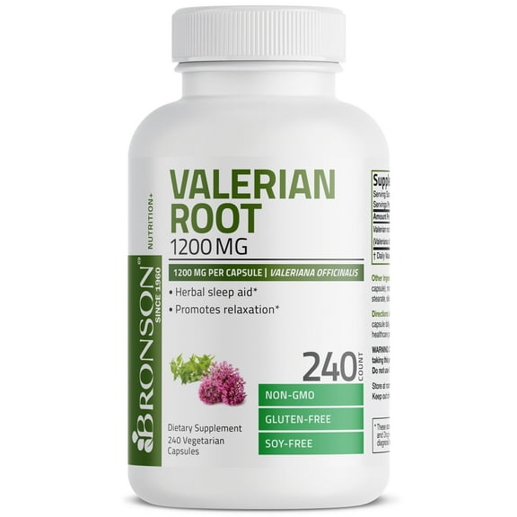Bronson Valerian Root 1200 mg per Capsule Valerian Officinalis, Herbal Sleep Aid Promotes Relaxation - Non-GMO, 240 Vegetarian Capsules