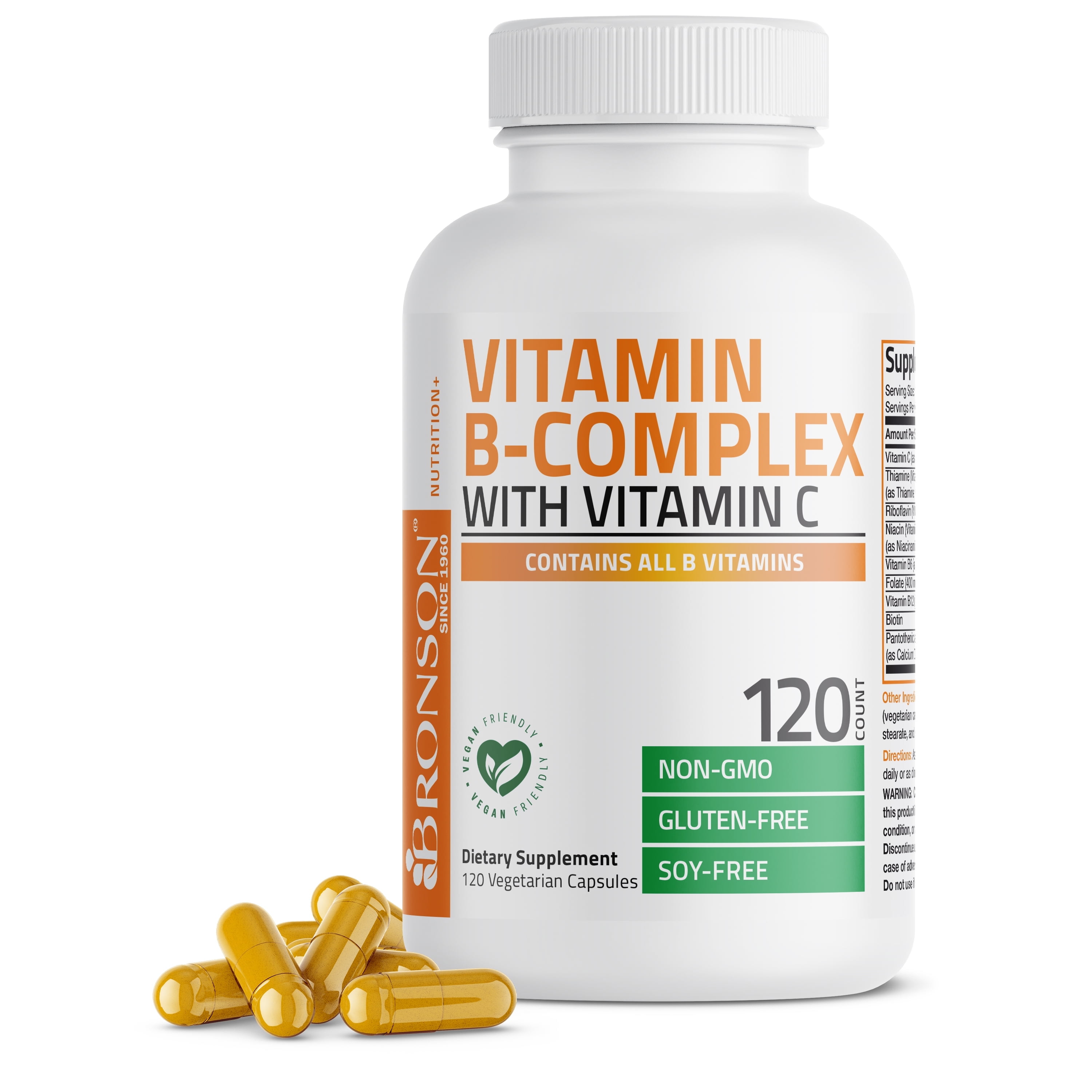 Bronson Vitamin B Complex with Vitamin C - Immune Health, Energy Support & Nervous System Support - NON-GMO, 120 Vegetarian Capsules